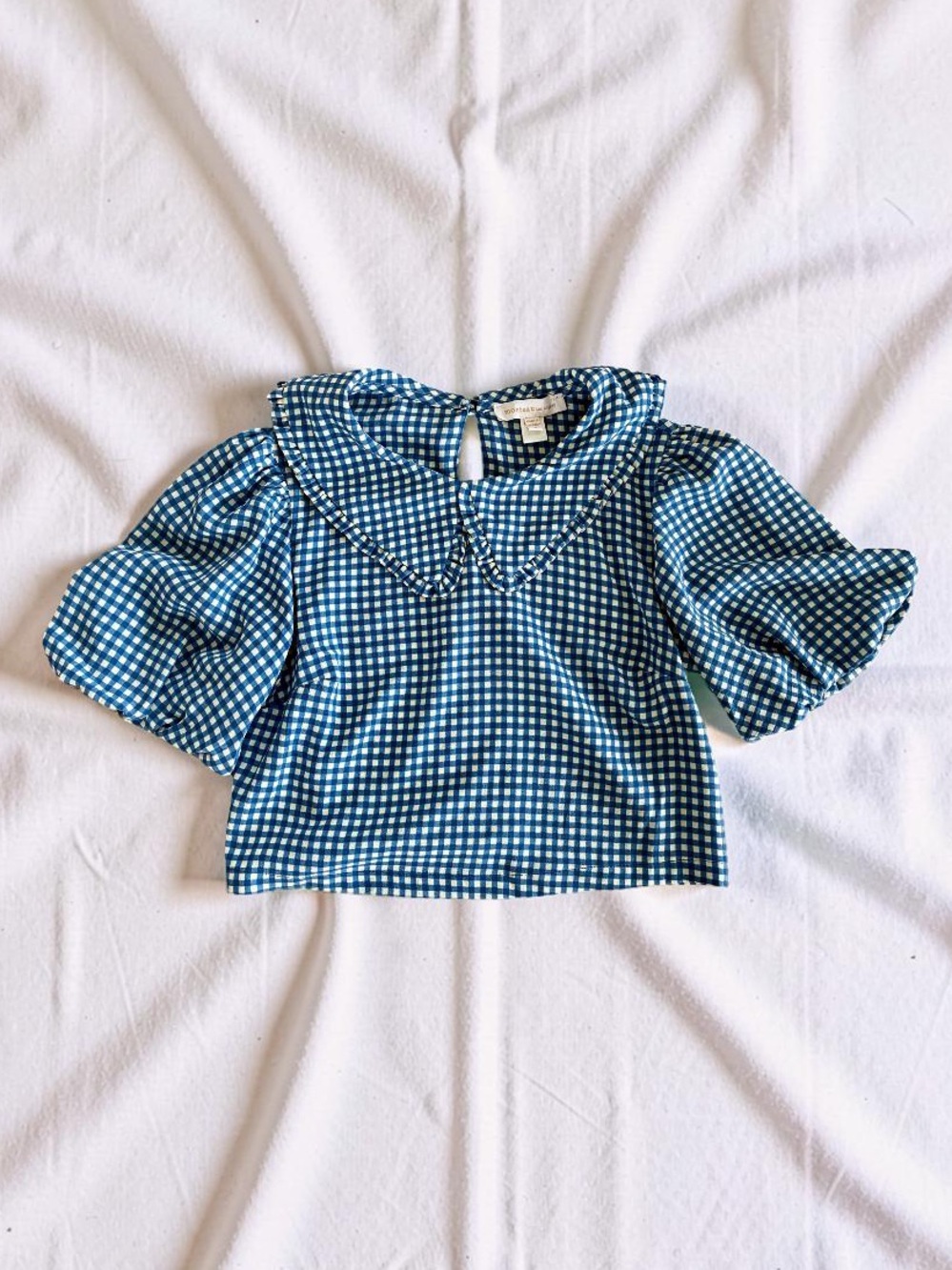 Monteau Blue Gingham Puff-Sleeve Crop Top